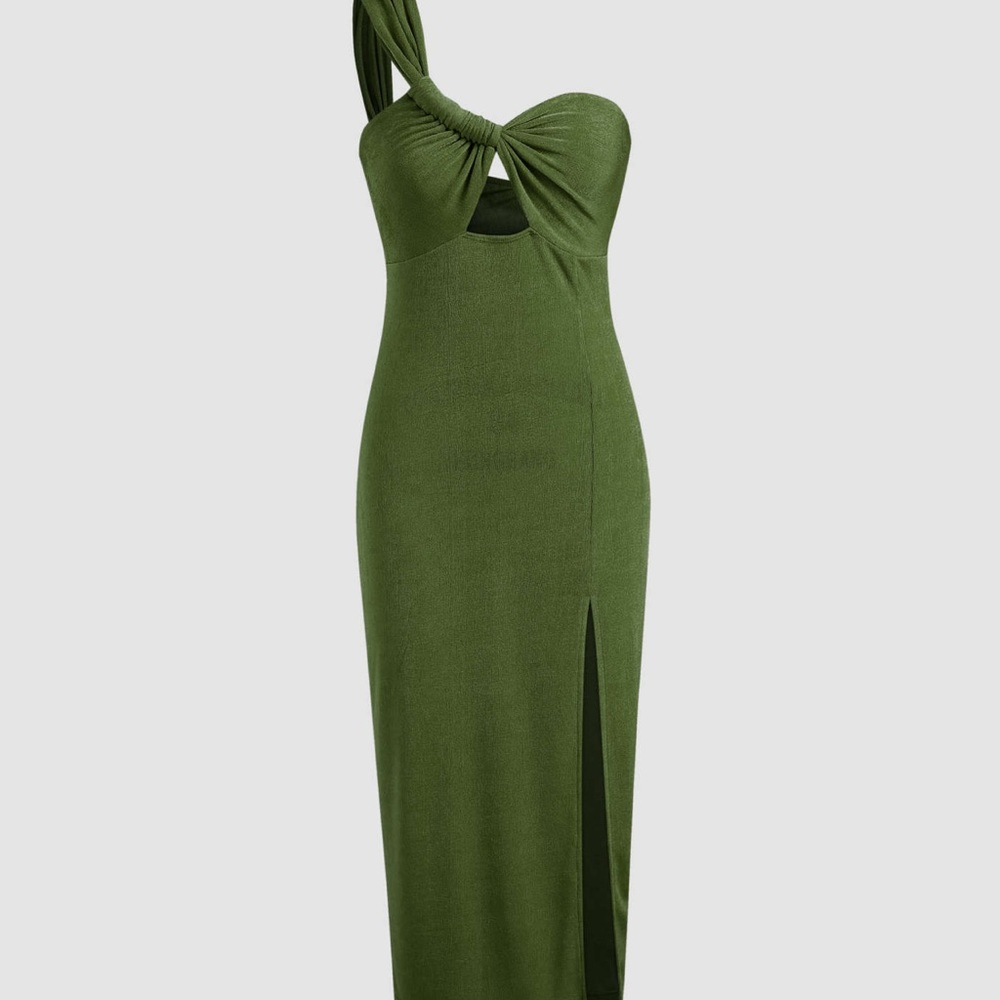 Solid one-shoulder midi dress